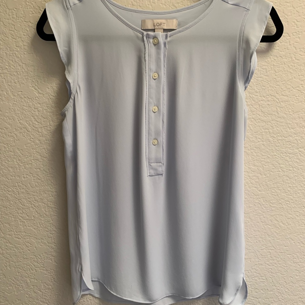LOFT Blue Flutter Sleeve Polo Blouse